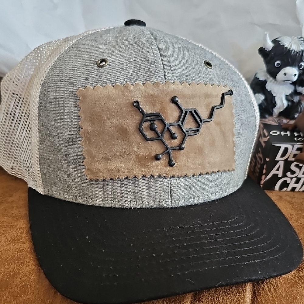 H011. Zephyr Gray and Black Hat with Tan Patch